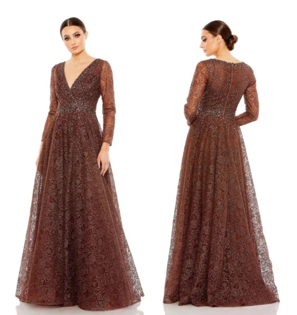Mac Duggal 20372 Embellished Illusion Long Sleeve V-Neck Gown 20